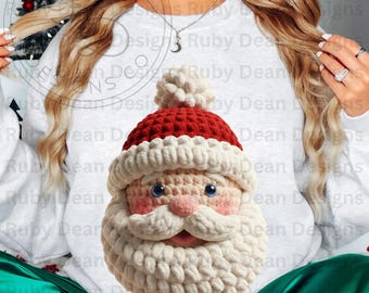 Faux Crochet Yarn Knitted Textured Santa Face PNG Digital Download Commercial Use (DF190)