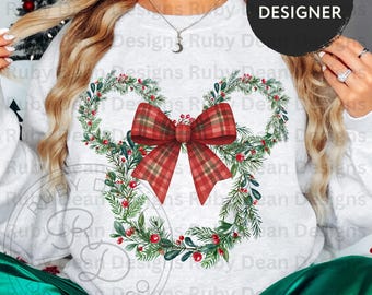 Mickey Head Holly Weihnachten Urlaub Kranz kariert kokette Schleife PNG Digital Download Kommerzielle Nutzung (DF122)