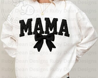 Mama Black Faux Crochet Realistic Texture Cozy Knitted Coquette Bow PNG Digital Download Commercial Use (DF239)