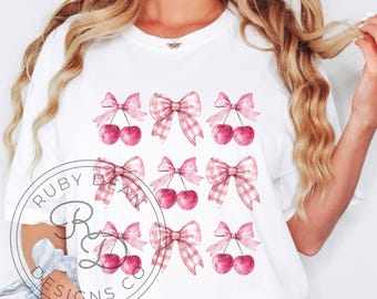 Lazos de cerezas a cuadros vichy, descarga digital * Archivo PNG de cerezas de primavera * PNG de cerezas coquetas * Descarga digital de cerezas (DF83)