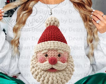 Faux Crochet Yarn Knitted Textured Santa Face PNG Digital Download Commercial Use (DF188)