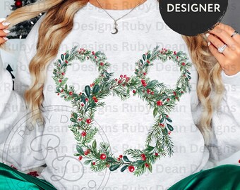Mickey Head Holiday Christmas Wreath Red No Bow PNG Digital Download Commercial Use (DF149)