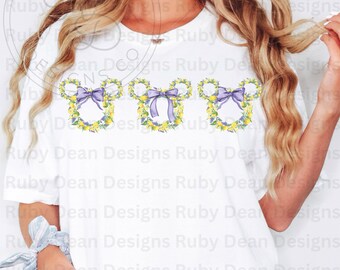 Violet Lemonade Coquette Mickey Wreath Trio PNG Digital Download Commercial Use * Flower Garden Festival (DF84)