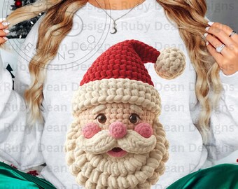 Faux Crochet Yarn Knitted Textured Santa Face PNG Digital Download Commercial Use (DF186)