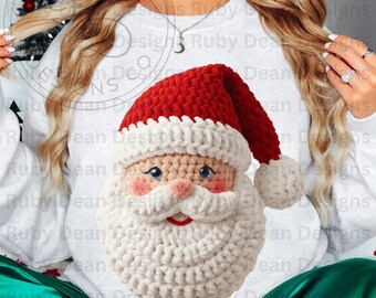 Faux Crochet Yarn Knitted Textured Santa Face PNG Digital Download Commercial Use (DF189)