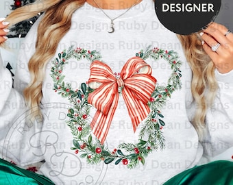 Mickey Head Holly Weihnachtskranz Pfefferminz Streifen kokett Schleife PNG Digital Download Kommerzielle Nutzung (DF126)