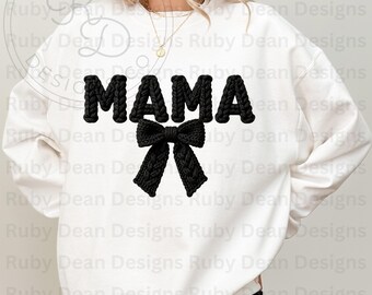 Mama Black Faux Crochet Realistic Texture Cozy Knitted Coquette Bow PNG Digital Download Commercial Use (DF237)
