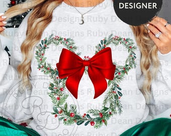 Corona navideña con cabeza de Mickey y lazo rojo PNG, descarga digital, uso comercial (DF171)