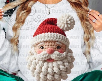 Faux Crochet Yarn Knitted Textured Santa Face PNG Digital Download Commercial Use (DF185)