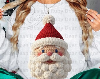 Faux Crochet Yarn Knitted Textured Santa Face PNG Digital Download Commercial Use (DF181)