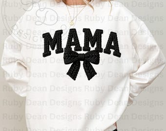 Mama Black Faux Crochet Realistic Texture Cozy Knitted Coquette Bow PNG Digital Download Commercial Use (DF240)