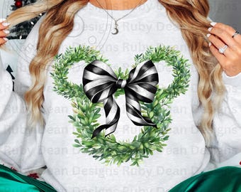 Mickey Head Urlaub Weihnachtskranz Schwarz Coquette Schleife PNG Digital Download Kommerzielle Nutzung (DF173)