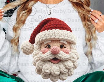 Faux Crochet Yarn Knitted Textured Santa Face PNG Digital Download Commercial Use (DF184)