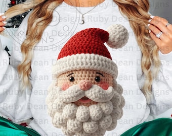 Faux Crochet Yarn Knitted Textured Santa Face PNG Digital Download Commercial Use (DF187)