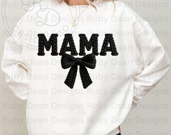 Mama Black Faux Crochet Realistic Texture Cozy Knitted Coquette Bow PNG Digital Download Commercial Use (DF235)