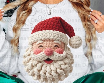 Faux Crochet Yarn Knitted Textured Santa Face PNG Digital Download Commercial Use (DF182)