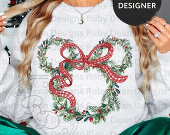 Mickey Head Holly Weihnachten Urlaub Kranz kokett Gingham Schleife PNG Digital Download Kommerzielle Nutzung (DF121)