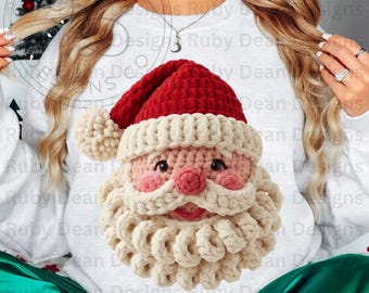 Faux Häkelgarn gestrickt Textur Weihnachtsmann Gesicht PNG Digital Download Kommerzielle Nutzung (DF180)