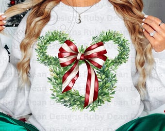 Mickey Head Urlaub Weihnachtskranz Kastanienbraun kokette Schleife PNG Digital Download Kommerzielle Nutzung (DF172)