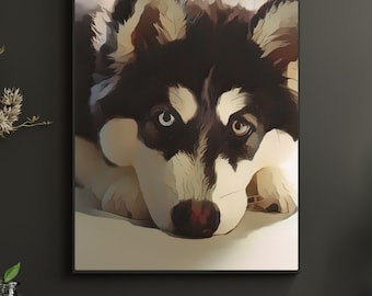 Husky Dog Wall Art Digital Download, Watercolor Siberian Husky Portrait, Printable Dog Decor, Pet Lover Gift, Download, 8x10, 12x16, 18x24