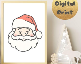Christmas Santa Digital Print | Instant Download | 5x7, 8x10, 11x14 | Holiday Wall Art | Printable Christmas Decor | Minimalist Santa Art