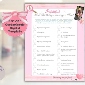 Mall Scavenger Hunt Shopping Party Game, Editable Digital Birthday Activity for Girls, Tweens & Teens, Fun Indoor Event for Ages 7 and Up!