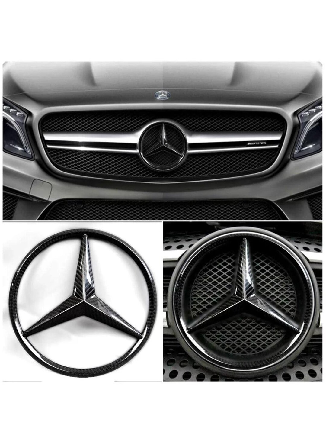 Carbon Fiber Front Grille Star Style Badge Logo Emblem for Mercedes ...