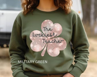 Lucky Teacher St Patricks Day Sweatshirt, Shamrock Crewneck