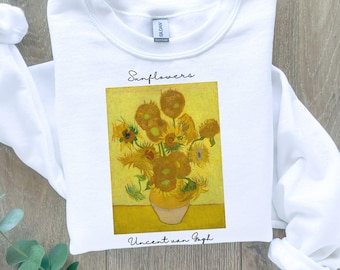 Van Gogh-sweater zonnebloemen – Art Lover-trui met ronde hals