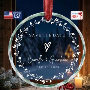 Personalized Save the Date Crystal Glass Ornament – Custom Wedding Keepsake Gift – Engagement Announcement Decor Idea