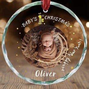 Première décoration de Noël personnalisée pour bébé - Souvenir photo personnalisé en verre cristal - Cadeau de Nouvel An
