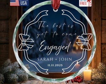 Personalized Engaged Crystal Glass Ornament: Engagement Gift for Couple