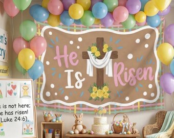 Tapiz "Él ha resucitado", cruz pintada a mano, decoración cristiana de Pascua.