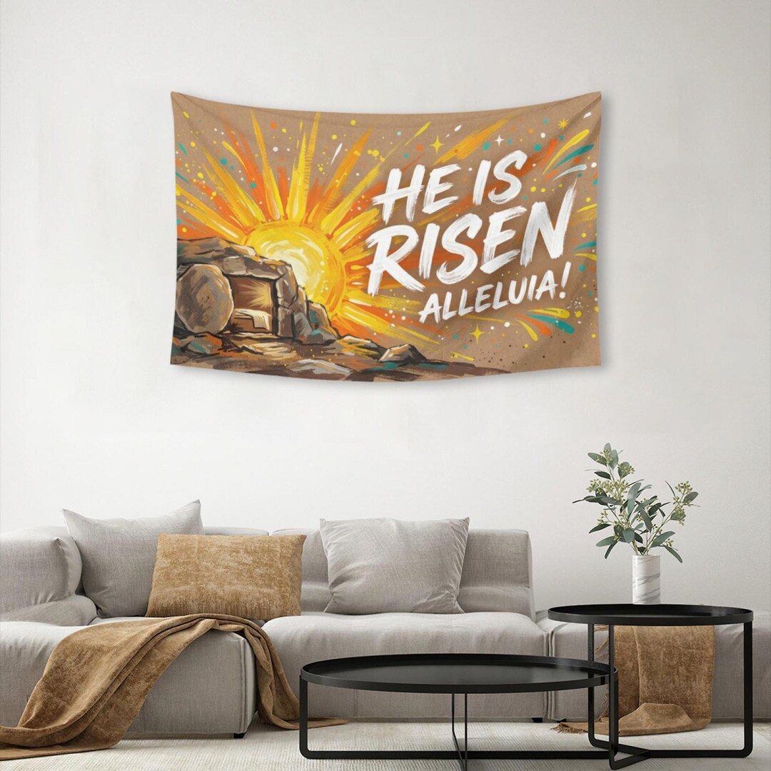 He is Risen Tapestry, Christian Easter Wall Decor, Resurrection Banner ...