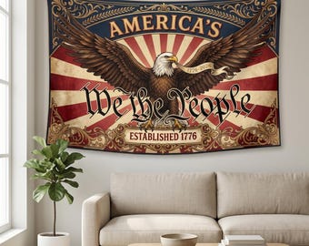 We the People Tapestry, Vintage America Eagle 1776 2026 Wall Hanging, Retro Patriotic Constitution Decor, Established 1776 USA 250 Gift