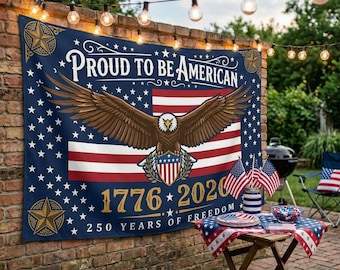 Proud to Be American Tapestry – 250 Years of Freedom 1776–2026 – Bald Eagle Patriotic Wall Decor America 250th Anniversary