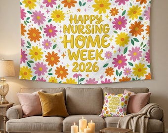 Nursing Home Week 2026 Tapestry – Moments in Bloom Floral Party Backdrop, Skilled Nursing Care Decor