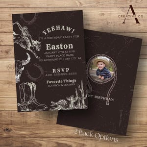 Convite para Festa de Cowboy no Estilo Western Escuro | Modelo Digital Editável
