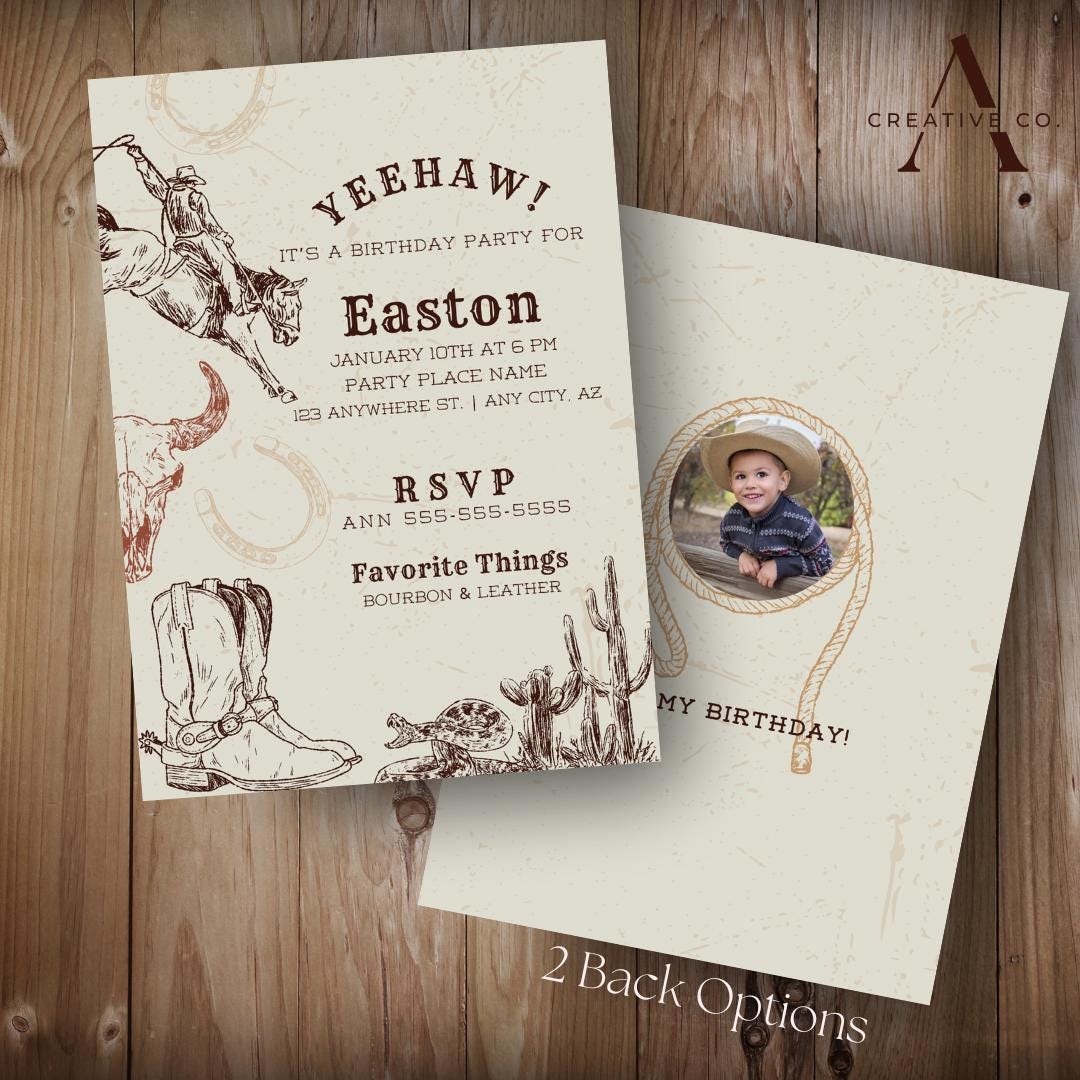 Western Cowboy Party Invitation | Editable Digital Template - Etsy, image size:1080x1080