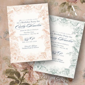 Convite para festa de aniversário Bridgerton Victorian Regency | Modelo digital editável (2 opções de cores)