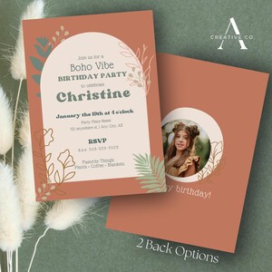 Rustikale schicke Boho Vibe Geburtstagsparty-Einladung | Bearbeitbare digitale Vorlage