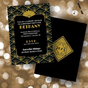Goldene 20er Jahre Einladungen zur Geburtstagsparty Tolles Gatsby-Thema | Bearbeitbare digitale Vorlage