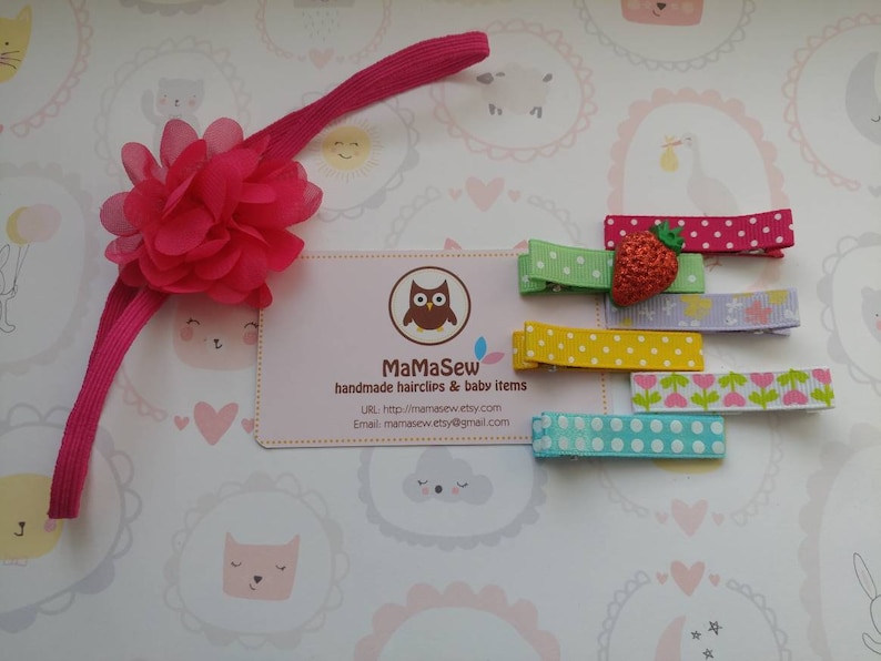 Alligator Clip with Silicone Non-Slip Grip Spring Blossom Bundle 2 Set of 7 - Head band and Hair Clip for Baby Toddler Young Girls