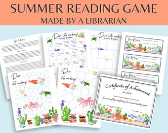 Summer Reading Game printable, Summer Reading Challenge, Printable reading Log for kids, Book tracker for homeschool