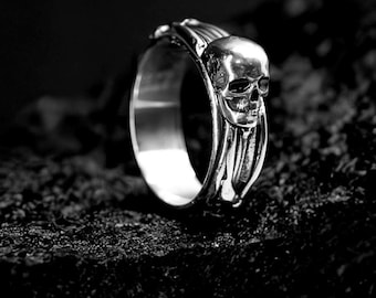 Sterling Silver Gothic Skull Flip Ring with Hidden Element - Bump Ring, Artistic Ring, Bump ring, best gift