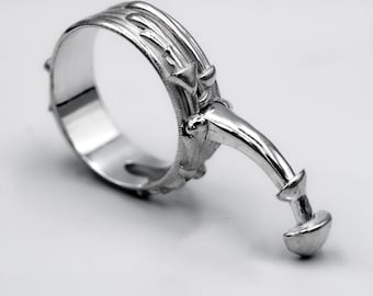 Handmade Silver Spoon Ring:Gothic Forest Mushroom Statement Ring