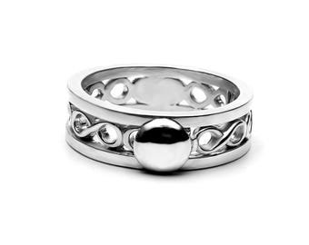 Zilveren oneindigheidsband, sterlingzilveren ring met verborgen oneindigheid – designer zilveren band met functioneel element, stootring, beste cadeau