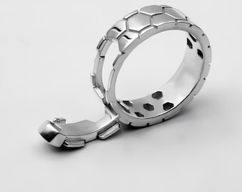 Sterling Silver Honeycomb Ring with Unique Detail – Artisan Crafted Geometric Ring for Men & Women, Hexagon Band, Gift for Him or He