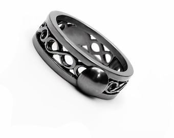 Oxidized Sterling Silver ring Hidden Detail – Ring with Secret Functional Element  , Bump ring , best gift , flip ring