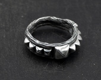 Punk Spikes Ring with Movable Detail – 925 Sterling Silver Rock Jewelry – Adjustable Gothic Ring – Handmade Alternative Fashion Gift